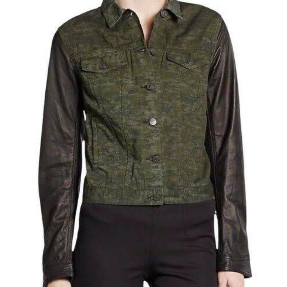 Rag & Bone Camo Jacket with Leather Sleeves